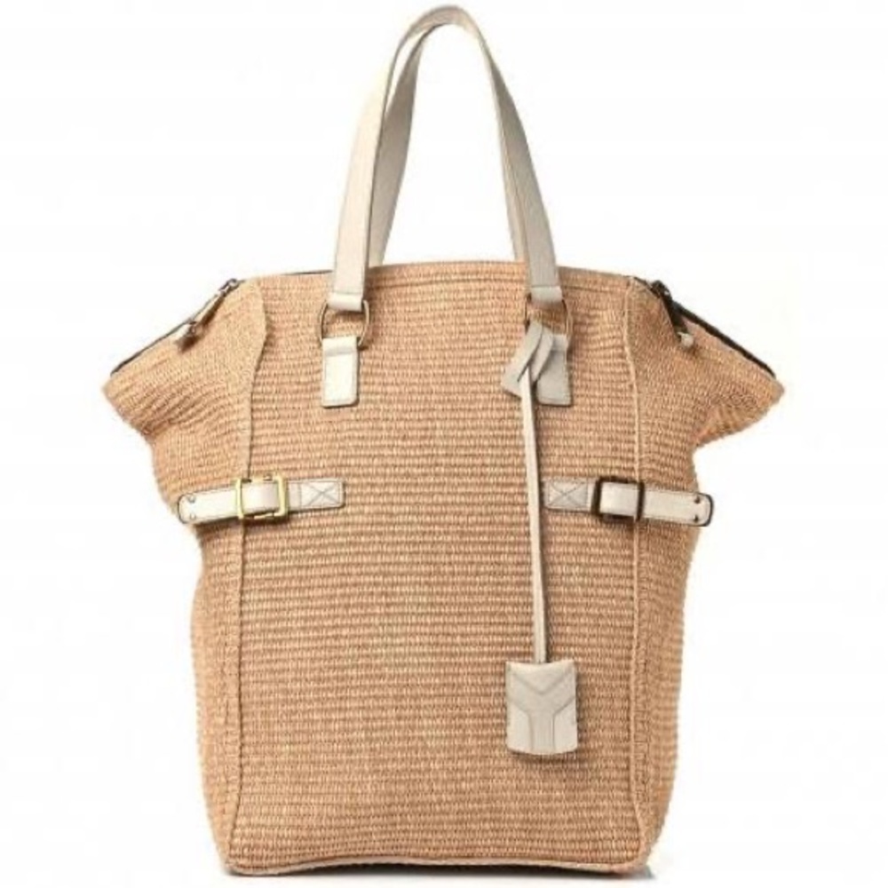 YSL Yves Saint Laurent Raffia Downtown Tote